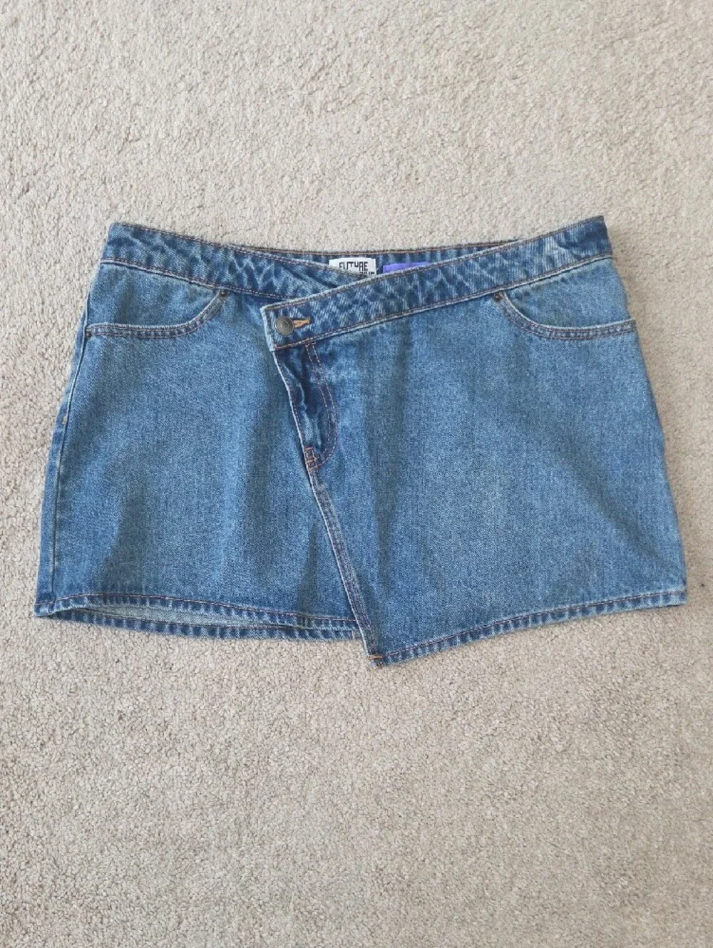 Future Collective Kehlana Barfield Asymmetrical Mini Denim Skirt